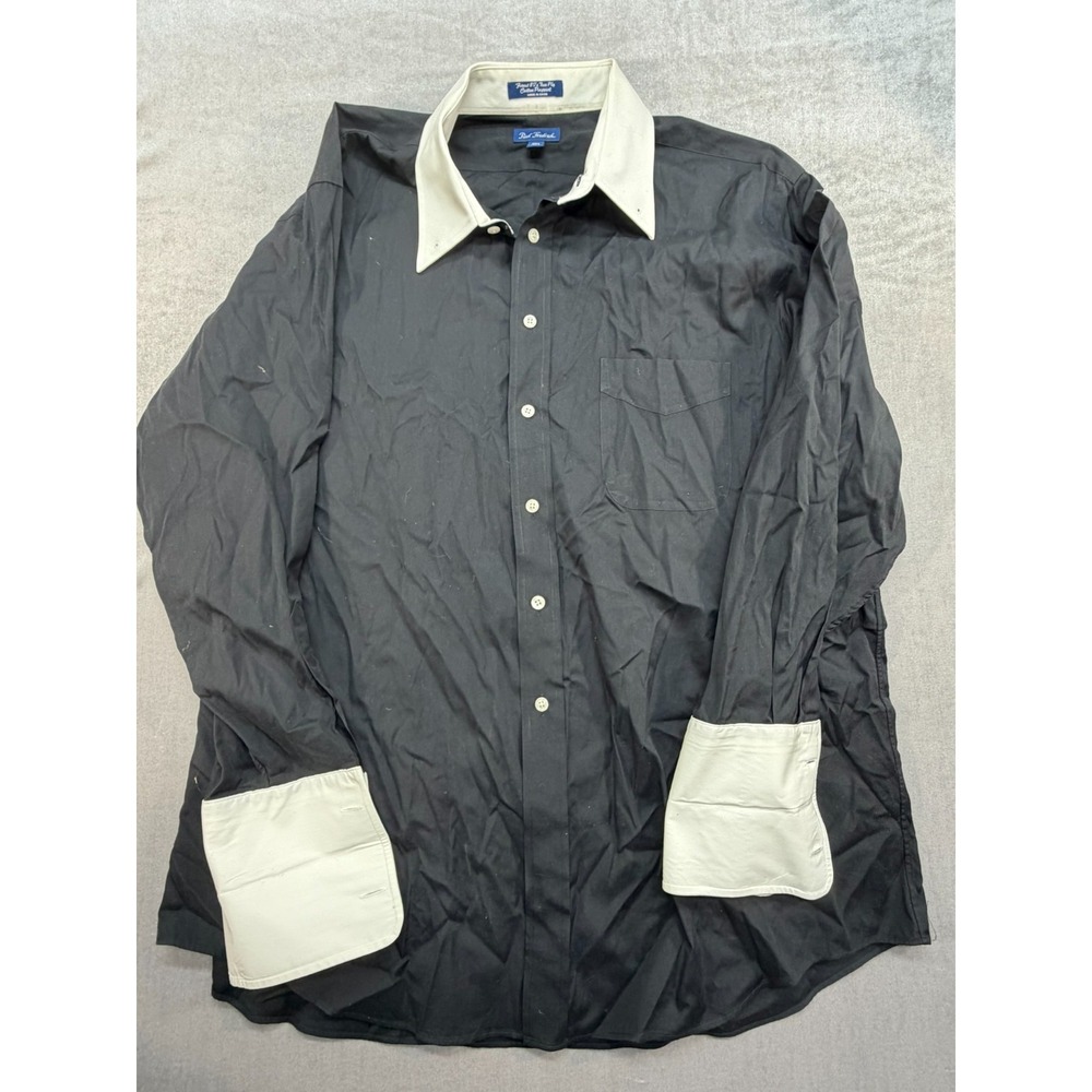 Paul Frederick Men Dress Shirt Finest Two Ply Cotton Pinpoint 17.5 34 Banker BLK